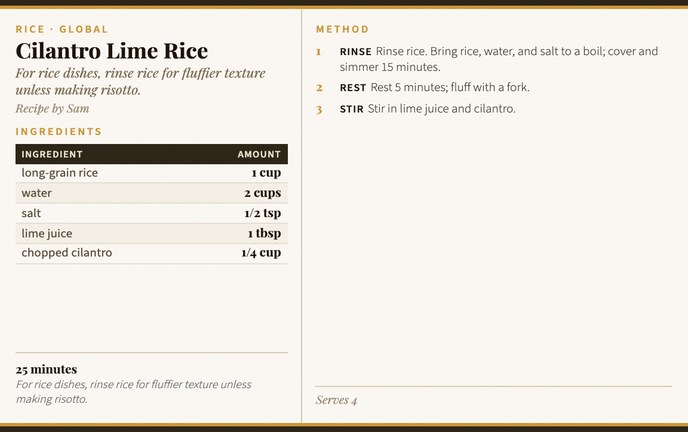 Cilantro Lime Rice recipe card
