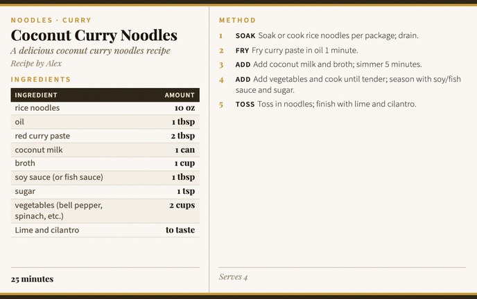 Coconut Curry Noodles recipe card