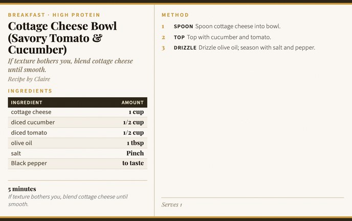 Cottage Cheese Bowl (Savory Tomato & Cucumber) recipe card