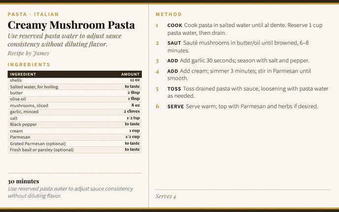 Creamy Mushroom Pasta recipe card