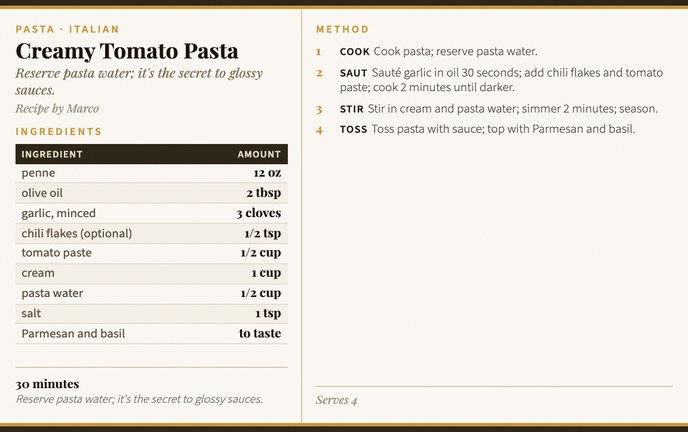 Creamy Tomato Pasta recipe card