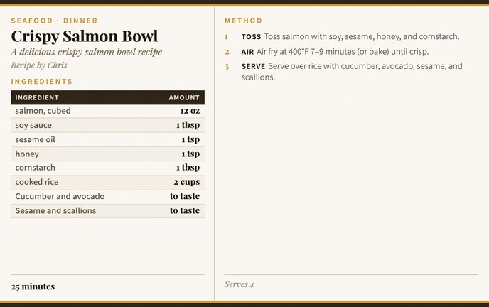 Crispy Salmon Bowl recipe card
