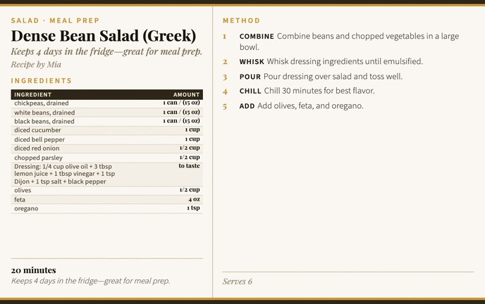 Dense Bean Salad (Greek) recipe card