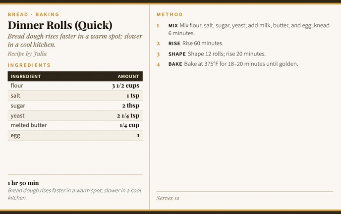 Dinner Rolls (Quick) recipe card