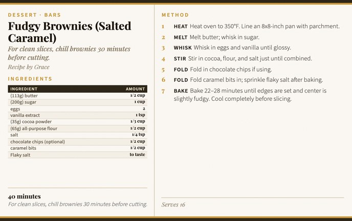 Fudgy Brownies (Salted Caramel) recipe card