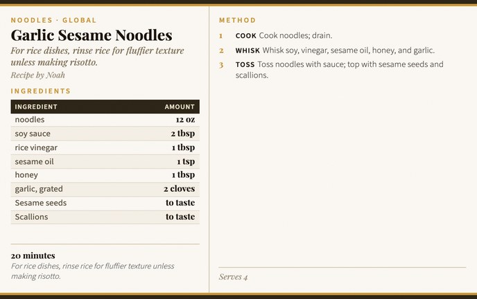 Garlic Sesame Noodles recipe card