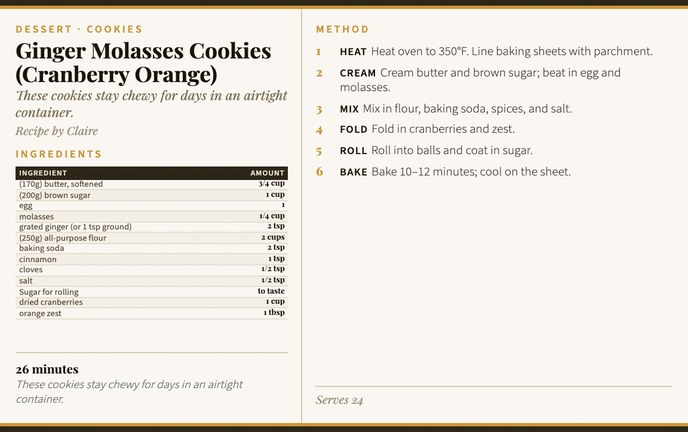 Ginger Molasses Cookies (Cranberry Orange) recipe card