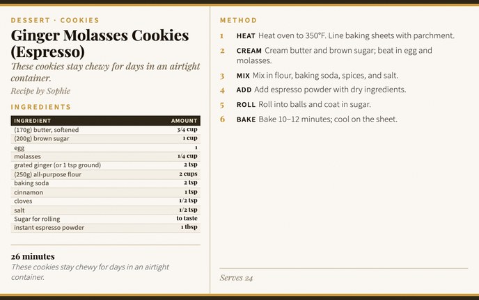 Ginger Molasses Cookies (Espresso) recipe card
