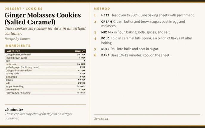 Ginger Molasses Cookies (Salted Caramel) recipe card
