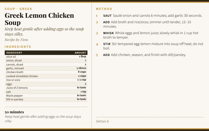 Greek Lemon Chicken Soup recipe card