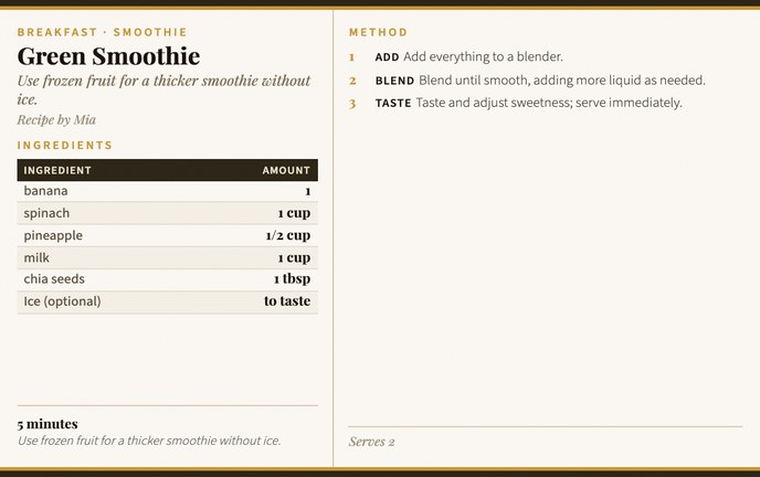 Green Smoothie recipe card