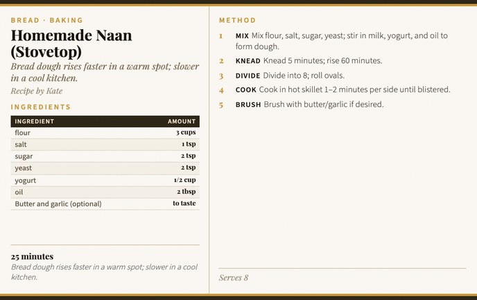 Homemade Naan (Stovetop) recipe card