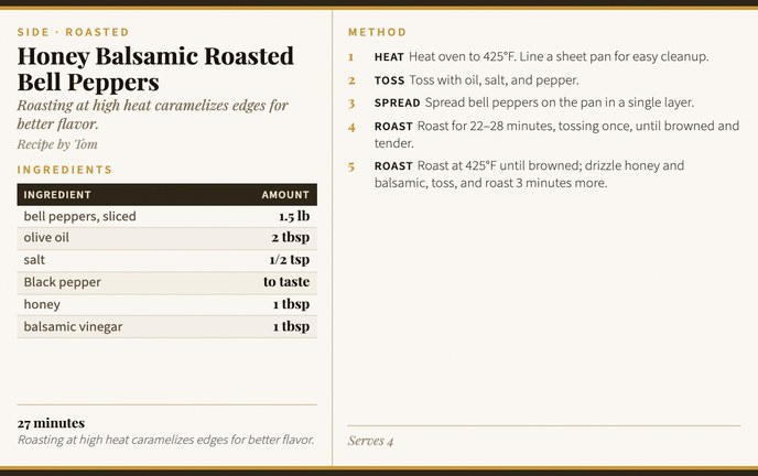 Honey Balsamic Roasted Bell Peppers recipe card