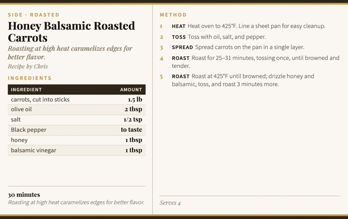 Honey Balsamic Roasted Carrots recipe card
