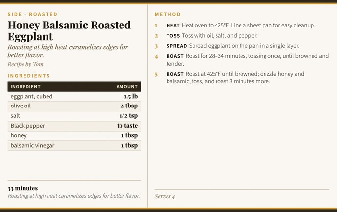 Honey Balsamic Roasted Eggplant recipe card
