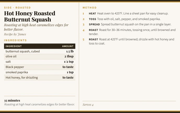 Hot Honey Roasted Butternut Squash recipe card