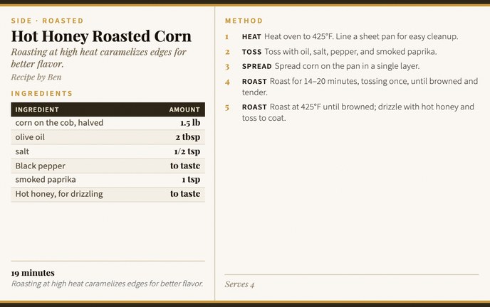 Hot Honey Roasted Corn recipe card