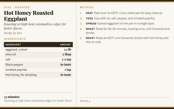 Hot Honey Roasted Eggplant recipe card