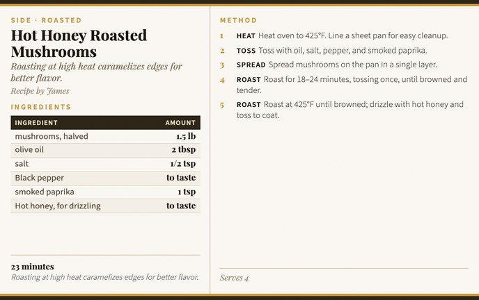 Hot Honey Roasted Mushrooms recipe card