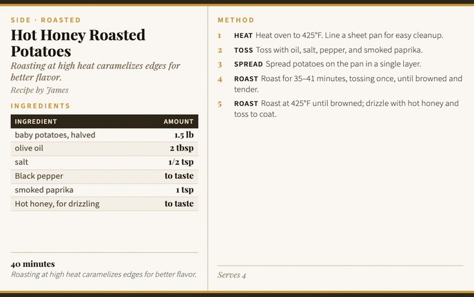 Hot Honey Roasted Potatoes recipe card