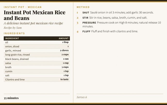 Instant Pot Mexican Rice and Beans recipe card