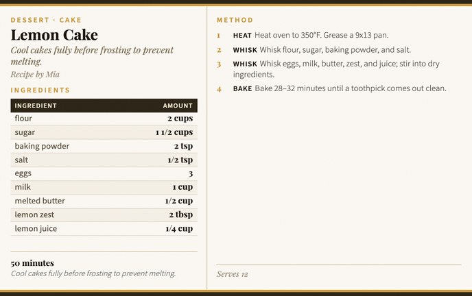 Lemon Cake recipe card