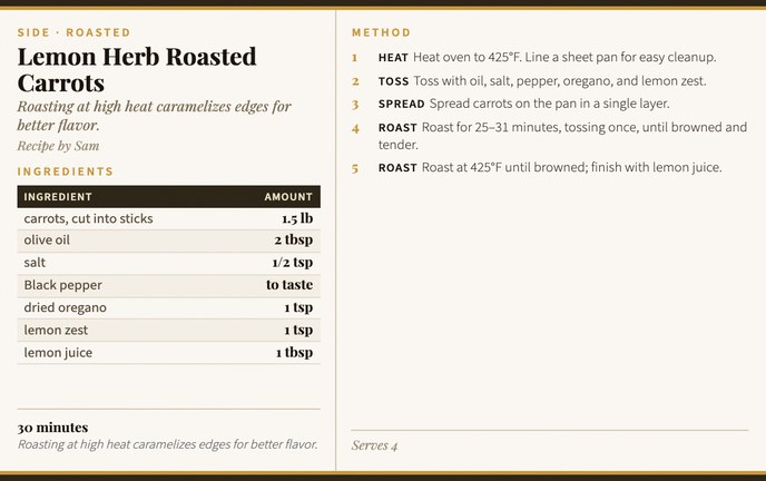 Lemon Herb Roasted Carrots recipe card