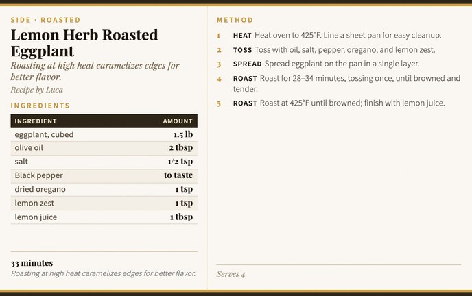 Lemon Herb Roasted Eggplant recipe card
