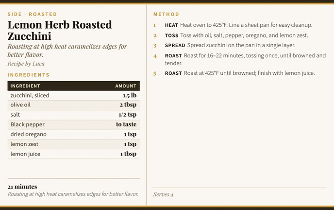 Lemon Herb Roasted Zucchini recipe card