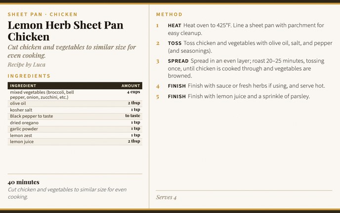 Lemon Herb Sheet Pan Chicken recipe card