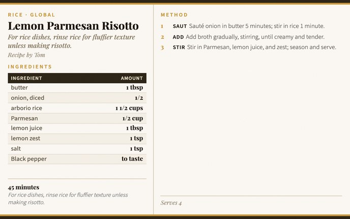 Lemon Parmesan Risotto recipe card
