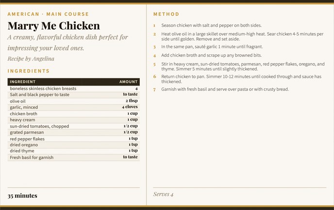 Marry Me Chicken recipe card
