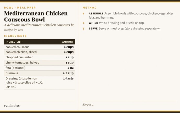 Mediterranean Chicken Couscous Bowl recipe card