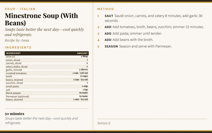 Minestrone Soup (With Beans) recipe card