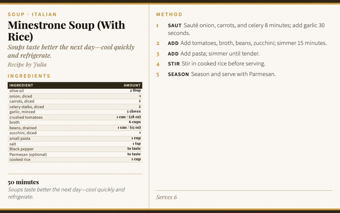 Minestrone Soup (With Rice) recipe card