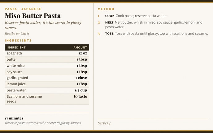 Miso Butter Pasta recipe card