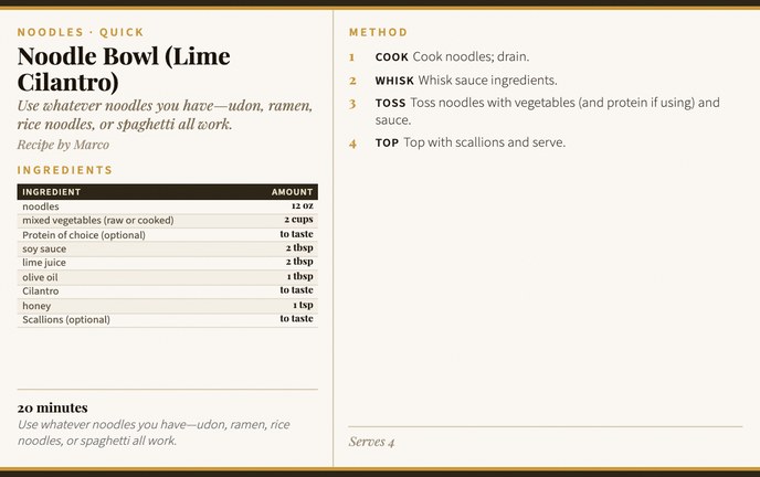 Noodle Bowl (Lime Cilantro) recipe card