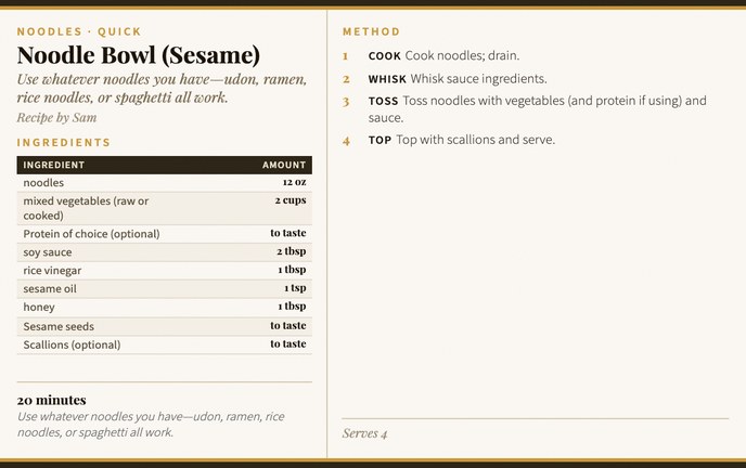 Noodle Bowl (Sesame) recipe card