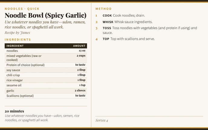 Noodle Bowl (Spicy Garlic) recipe card