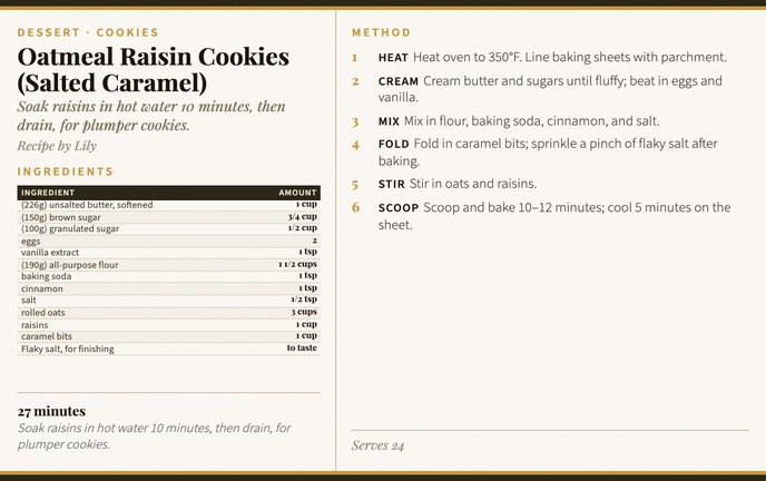Oatmeal Raisin Cookies (Salted Caramel) recipe card