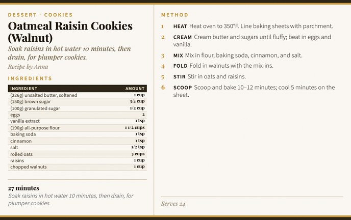 Oatmeal Raisin Cookies (Walnut) recipe card
