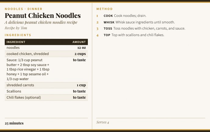 Peanut Chicken Noodles recipe card