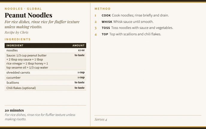 Peanut Noodles recipe card