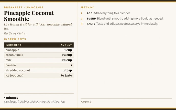 Pineapple Coconut Smoothie recipe card