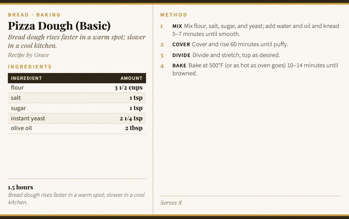 Pizza Dough (Basic) recipe card