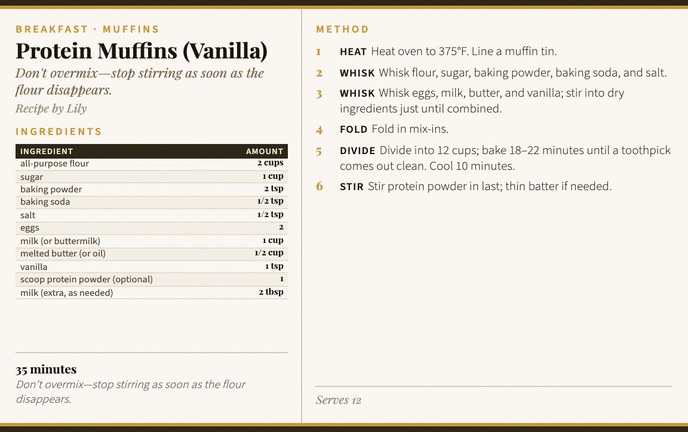 Protein Muffins (Vanilla) recipe card