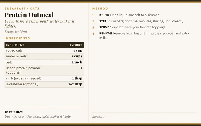 Protein Oatmeal recipe card