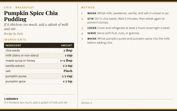 Pumpkin Spice Chia Pudding recipe card