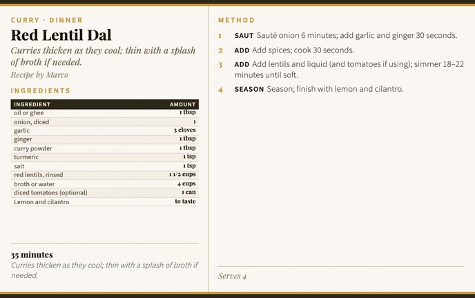 Red Lentil Dal recipe card