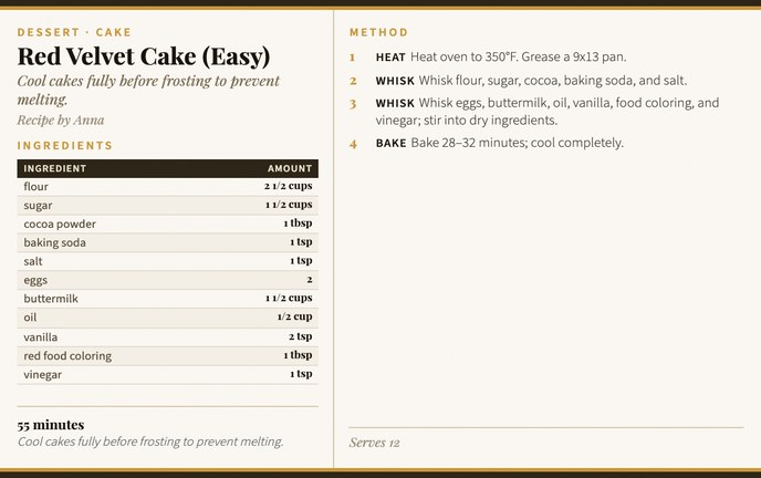 Red Velvet Cake (Easy) recipe card